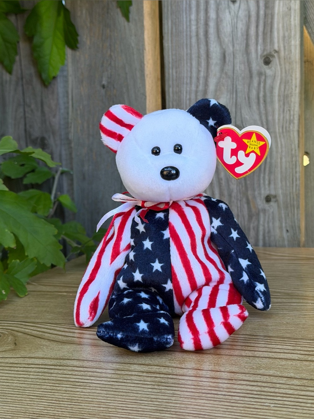 Ty Beanie Baby Spangle Bear 1999 Vintage Red White Blue
